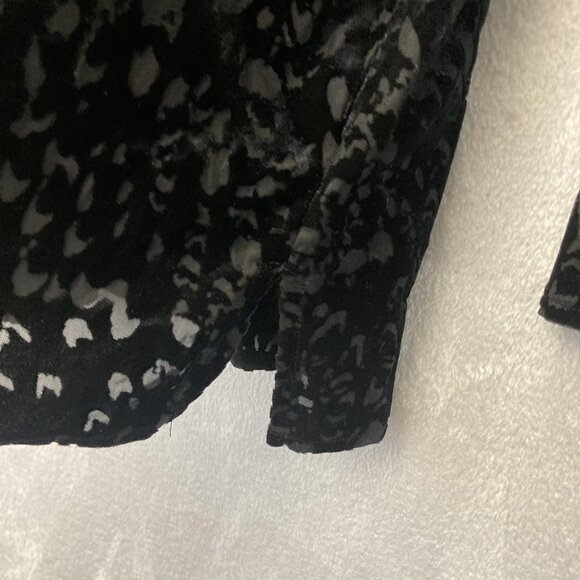 Velvet Burnout Button Up Shirt Womens Large Black Stretch Long Sleeve Witchy - Picture 14 of 14